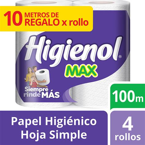 Papel Higiénico Higienol Max Hoja Simple 100 Mts 10 Paquetes De 4