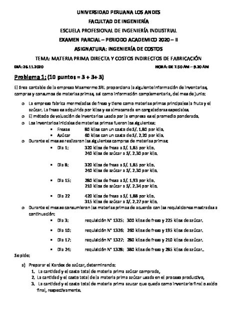 Examen Parcial Ingeniería de Costos 2020 Ii PDFCOFFEE