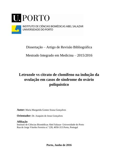 Pdf Letrozole Vs Citrato De Clomifeno Na Indu O Da Ovula O O