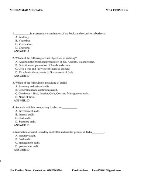 Principles Of Auditing Mcqs For All Types Of Auditor Test 1 Is A