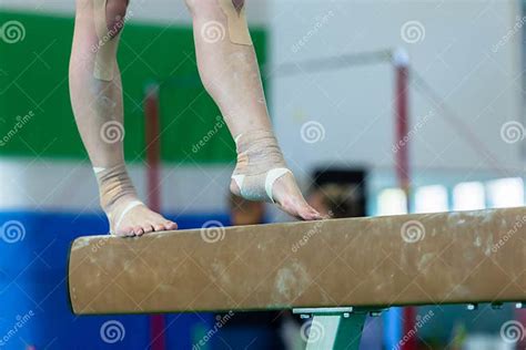 Gymnastics Girl Beam Ankle Strapped Closeup Stock Image Image Of Pain