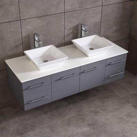 Totti Wave 60 Gray Modern Double Sink Bathroom Vanity W White Glassos