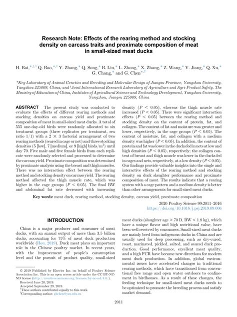 Effects Of The Rearing Method And Stocking Pdf Meat Flour