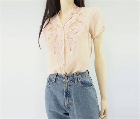 1960s Silk Blouse Blush Silk Blouse Embroidered Blouse Vintage Etsy