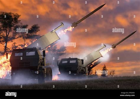 High Mobility Rocket Artillery System During Firing Stock Photo Alamy