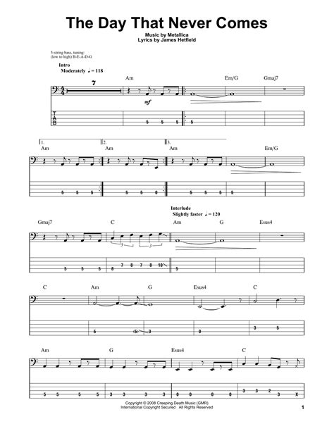 The Day That Never Comes by Metallica - Bass Tab - Guitar Instructor