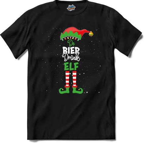 Foute Kersttrui Bier Drink Kerstelf T Shirt Heren Zwart Maat