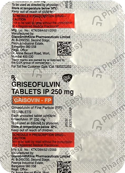 Grisovin Fp 250 MG Tablet (10): Uses, Side Effects, Price & Dosage | PharmEasy