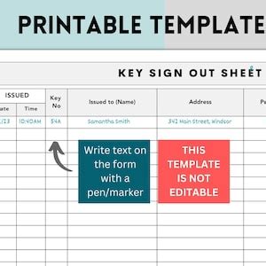 Key Sign Out Sheet, Signature List, Contact List, Sign in Out Form ...