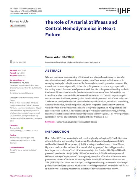 Pdf The Role Of Arterial Stiffness And Central Hemodynamics In Heart