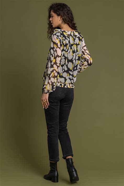 Floral Print Frill Neck Blouse In Black Roman Originals Uk