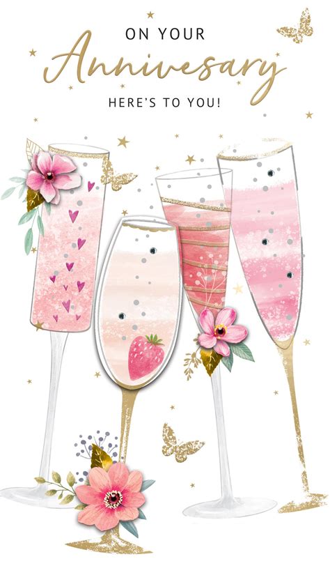 Champagne Glasses On Your Anniversary Card Embellished Champagne Greeting Card Cards