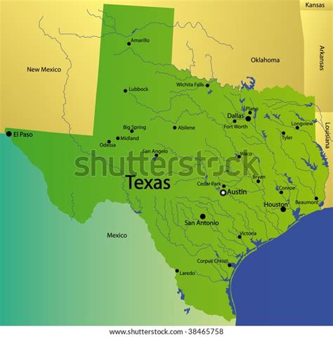 Detailed Map Texas State Usa Stock Illustration 38465758 Shutterstock