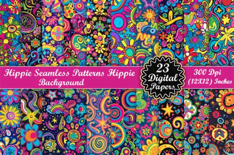 Hippie Seamless Patterns Background Graphic By Colorbound Books