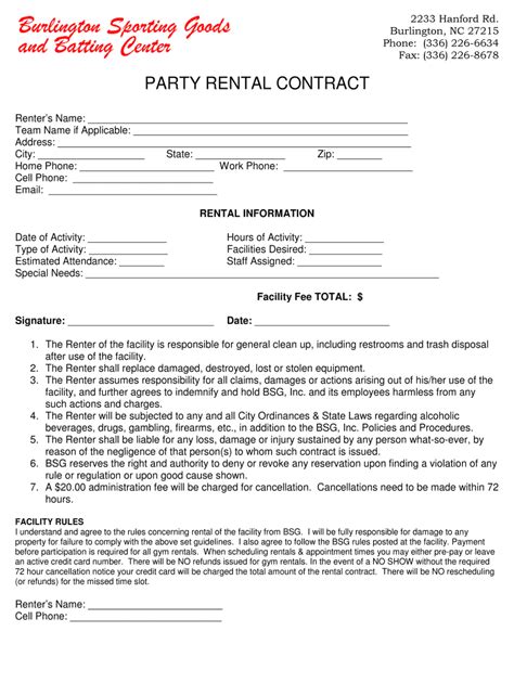 Party Room Rental Agreement Template