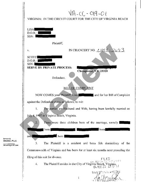 Virginia Bill Of Complaint For Divorce Virginia Divorce Forms Pdf Us Legal Forms