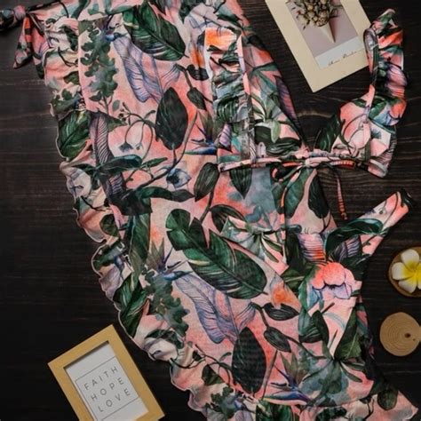 SHEIN Swim 3 Pack Tropical Ruffle Bikini Swimsuit Beach Skirt