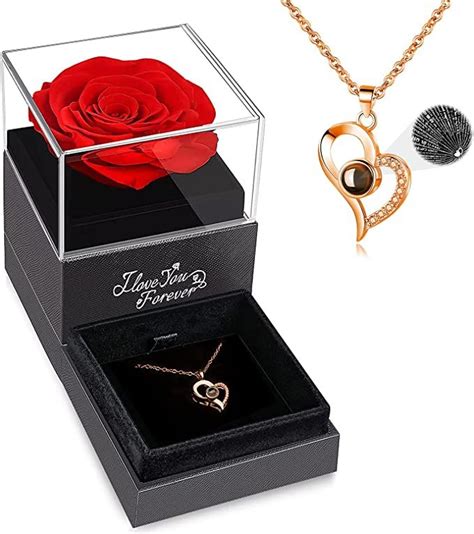 Wildlove Preserved Real Rose With I Love You Necklace Christmas Gifts