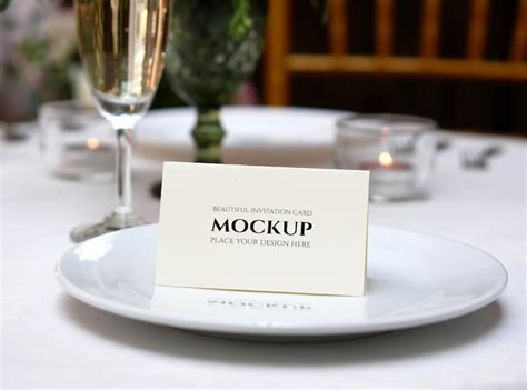 Premium Psd Mockup White Blank Card On Wedding Table Setting