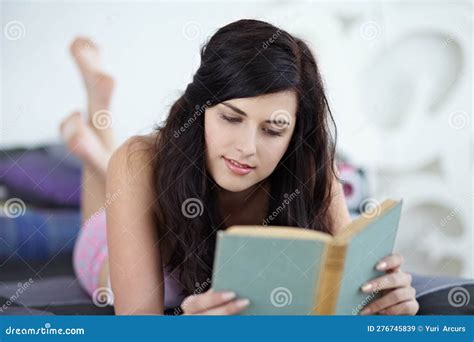 Student Book And Girl Relax In Bed Reading A Novel Chilling And