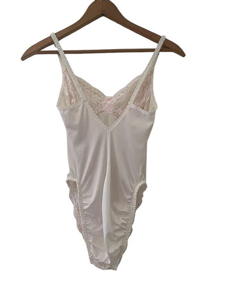 S S Vintage Lingerie Teddy Pink White Coquette Lace Bodysuit Women S XS S EBay