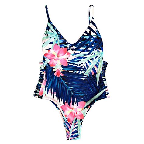 Hannea Spaghetti Strap Floral Print Cut Out Backless Women Swimsuit