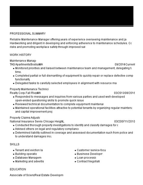 2021 Maintenance Manager Resume Example Guide Myperfectresume