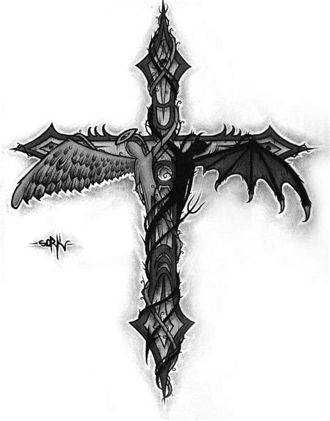 Angel And Demon Tatoo Good And Evil Tattoos Cross Tattoo Demon Tattoo