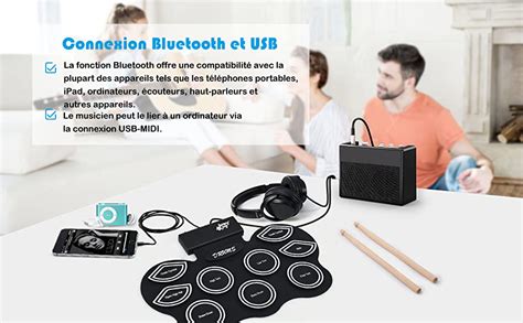 Costway Batterie Électronique LED Portable Roll Up Tambour avec 9 Pads