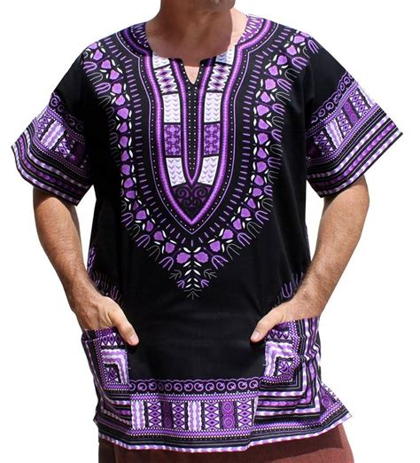 Raanpahmuang Brand Unisex Bright African Black Dashiki Cotton Shirt