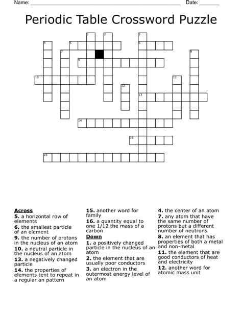 Periodic Table Crossword Puzzle