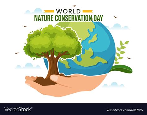 World Nature Conservation Day With Map Tree Vector Image