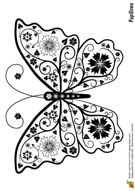 Coloriage Pour Adultes Dessin Représentant Un Papillon à Fleurs