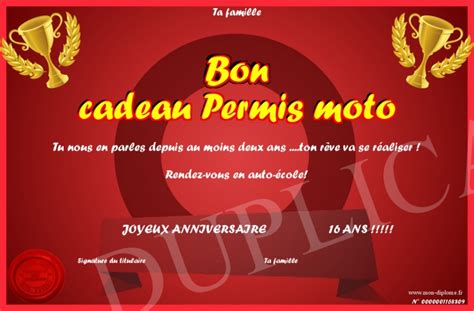 Bon Cadeau Permis Moto