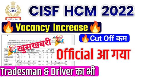 Cisf Hcm Vacancy Increased Cisf Hcm Asi Vacancy Revised Cisf