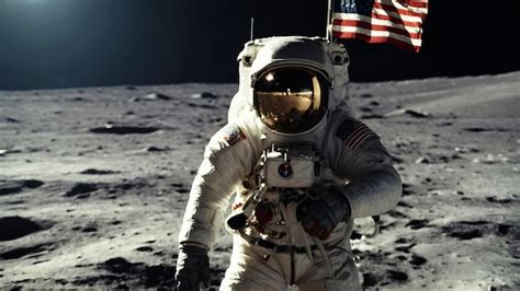 premium photo american astronaut   moon   background