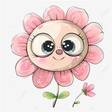 Personagem De Desenho Animado Fofo Com Flor Rosa Png Personagem De Desenho Animado Flor Rosa