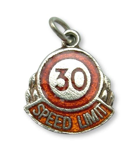 Vintage 1960s Silver And Enamel 30 Speed Limit Road Sign Charm Sandys