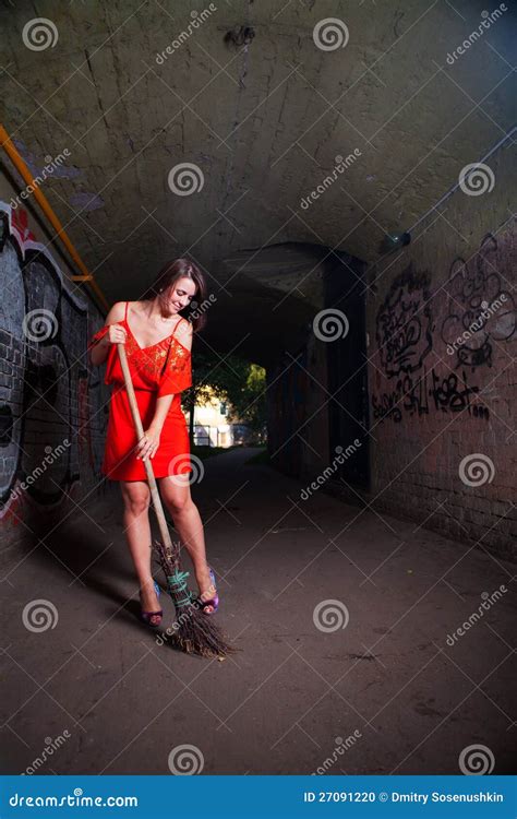 Beautiful Woman With Broom Stock Photo Image Of Woman 27091220