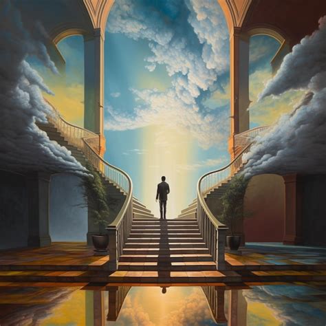 Premium Photo Painting Of A Man Standing On A Stairway Leading To A