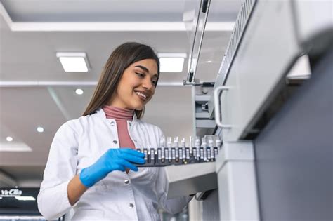 Premium Photo Closeup Female Research Scientist Takes Test Tube With