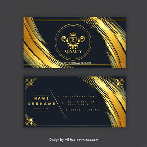 Business Card Template Elegant Black Golden Symmetric Decor Vectors Graphic Art Designs In