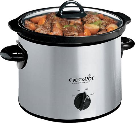 Crock Pot Small 3 Quart Round Manual Slow Cooker Stainless Steel And Black Scr300 Ss Home