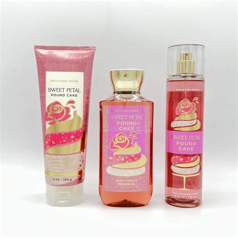 Bath And Body Works Sweet Petal Pound Cake Body Cream Shower Gel And