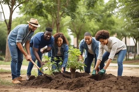 Premium Photo Group Of Diverse People Digging Hole Planting Tree Together