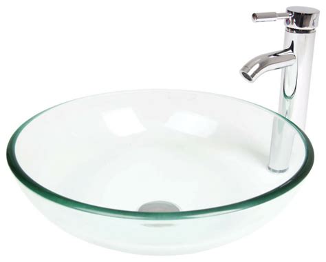 Elecwish Glass Bathroom Vessel Sink Vessel Faucet Contemporary