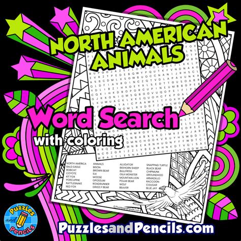 North American Animals Word Search Puzzle With Coloring North America