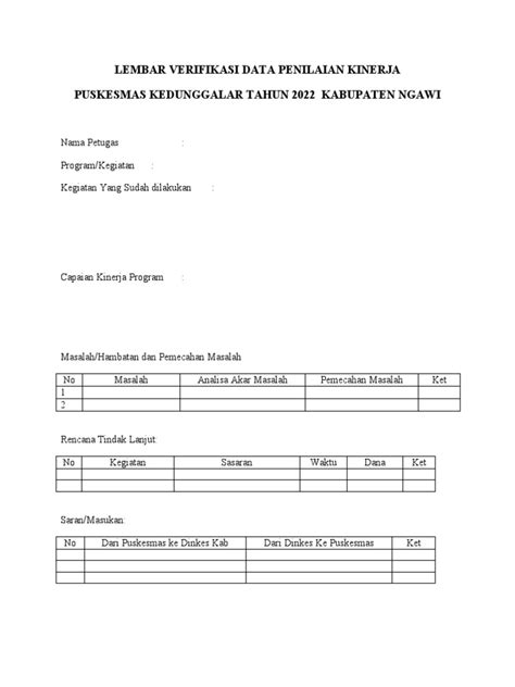 Lembar Verifikasi Data Penilaian Kinerja Pdf