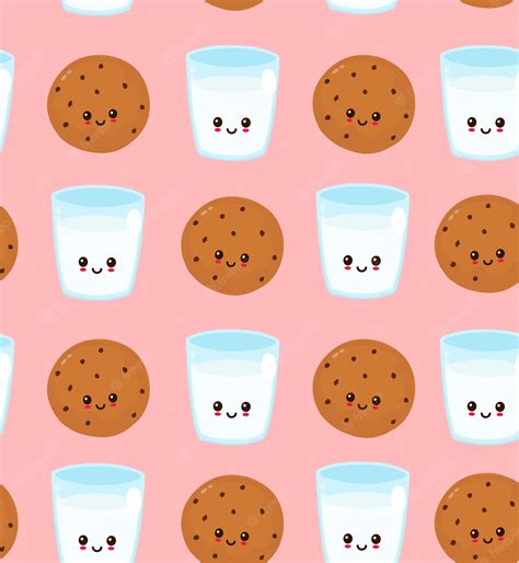 Premium Vector Cute Happy Smiling Chocolate Chip Cookie And Glass Of Milk Seamless Pattern