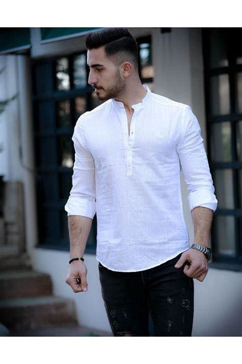 Moda Biz Erkek Beyaz Hakim Yaka Keten Ekstra Slim Fit G Mlek Fiyat